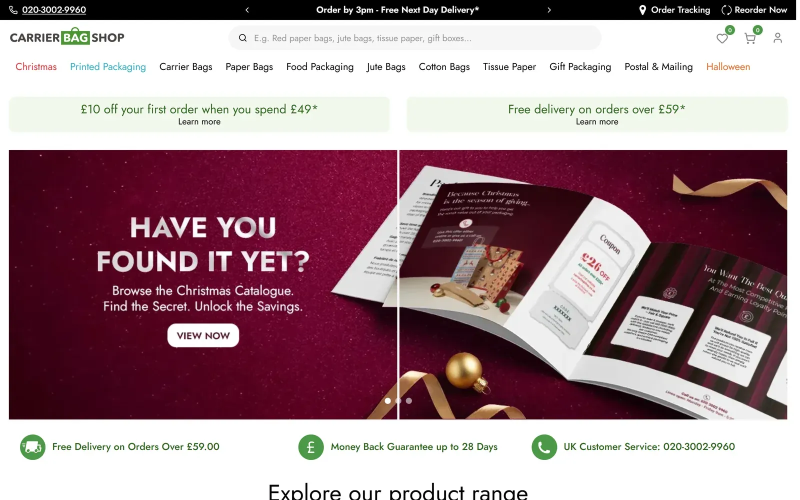 Carrier Bag Shop UK storefront home page