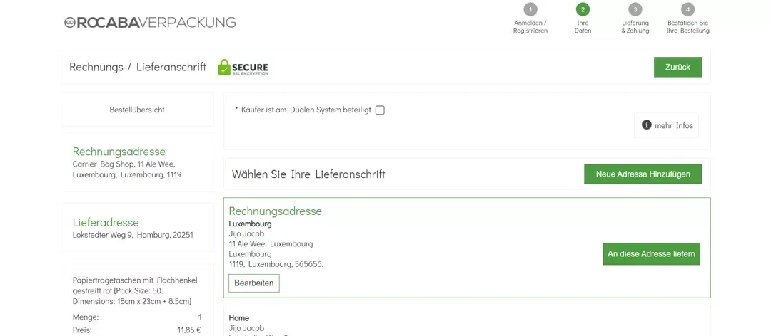 German storefront Rocaba Verpackung
